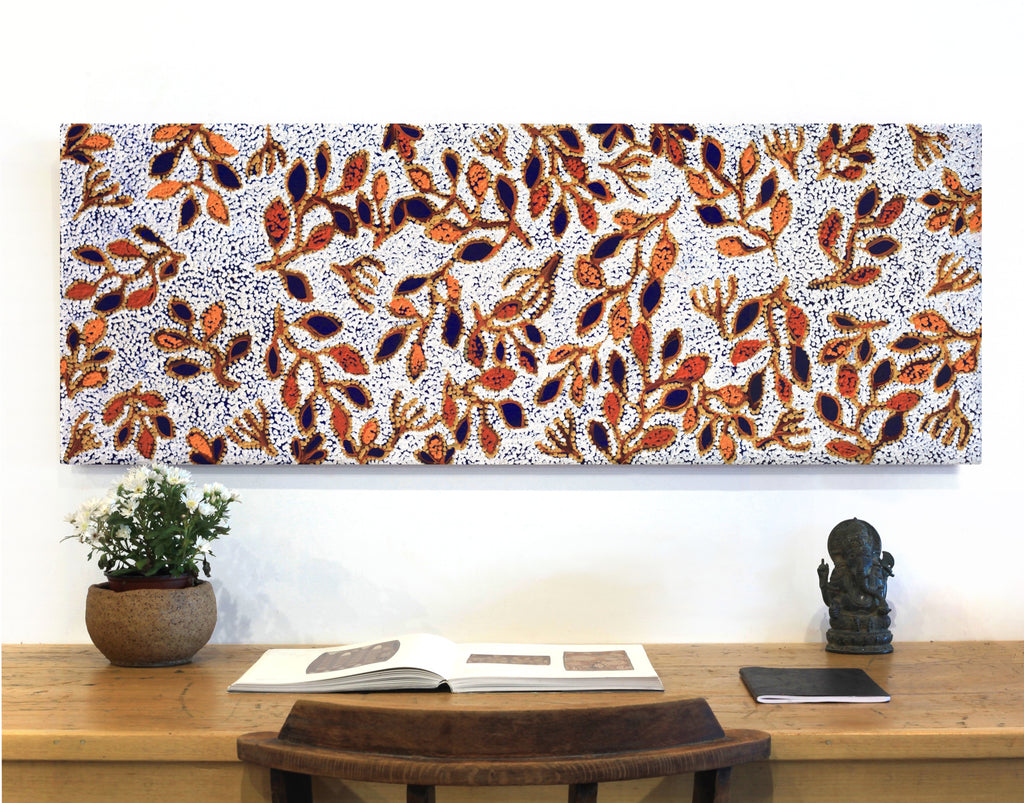 Aboriginal Artwork by Juliette Nampijinpa Brown, Ngapa Jukurrpa (Water Dreaming) - Mikanji, 122x46cm