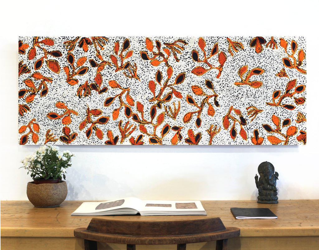 Aboriginal Artwork by Juliette Nampijinpa Brown, Ngapa Jukurrpa (Water Dreaming) - Mikanji, 122x46cm