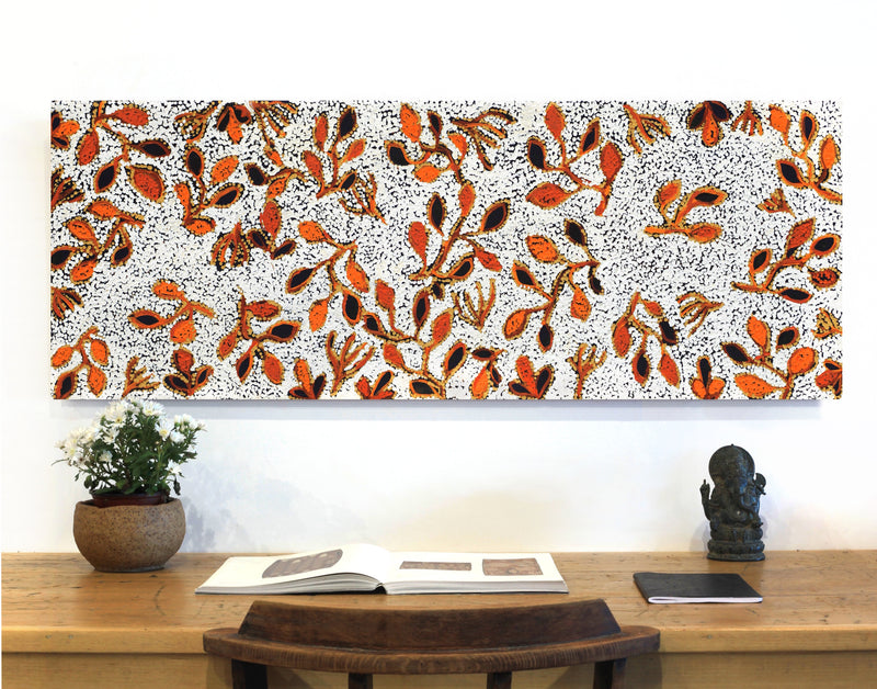 Aboriginal Artwork by Juliette Nampijinpa Brown, Ngapa Jukurrpa (Water Dreaming) - Mikanji, 122x46cm