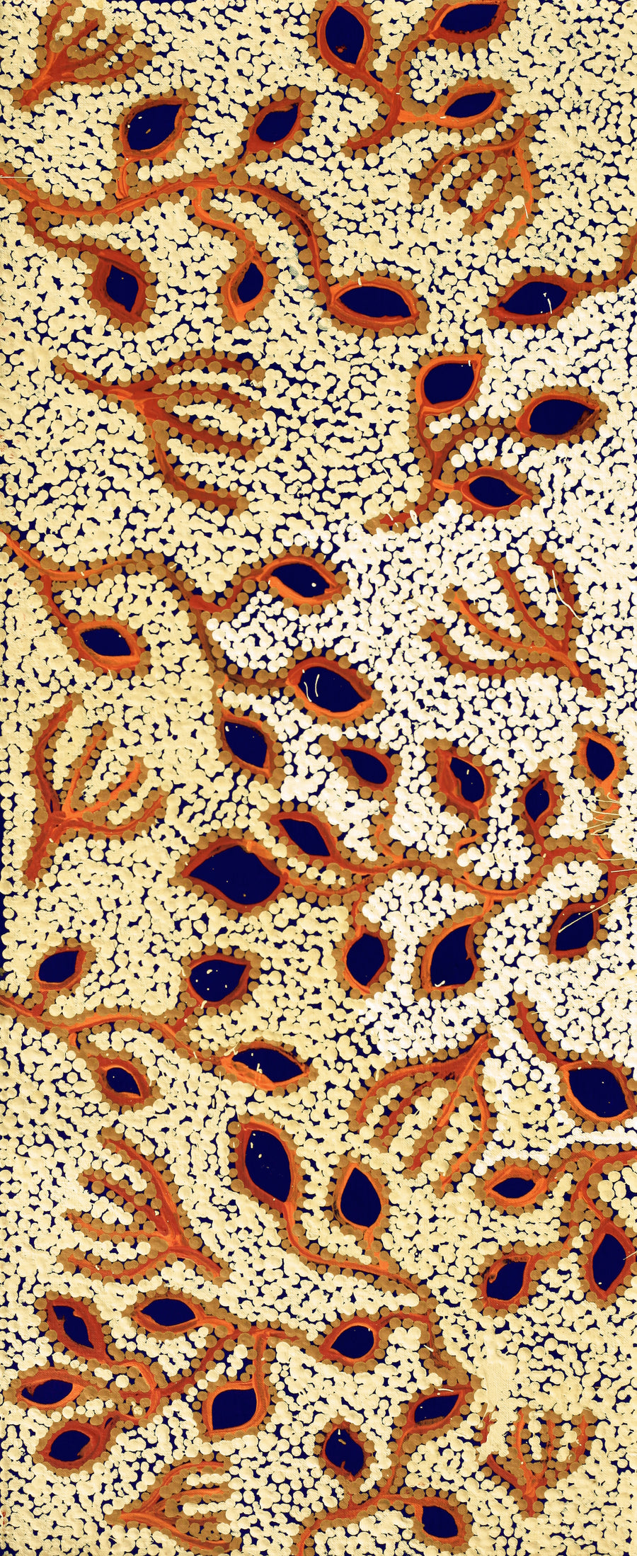 Aboriginal Artwork by Juliette Nampijinpa Brown, Ngapa Jukurrpa (Water Dreaming) - Mikanji, 76x30cm