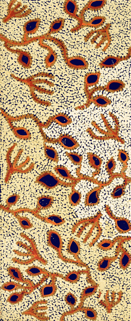 Aboriginal Artwork by Juliette Nampijinpa Brown, Ngapa Jukurrpa (Water Dreaming) - Mikanji, 76x30cm