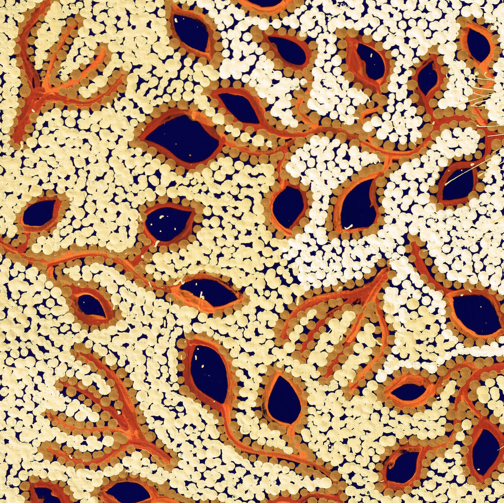 Aboriginal Artwork by Juliette Nampijinpa Brown, Ngapa Jukurrpa (Water Dreaming) - Mikanji, 76x30cm