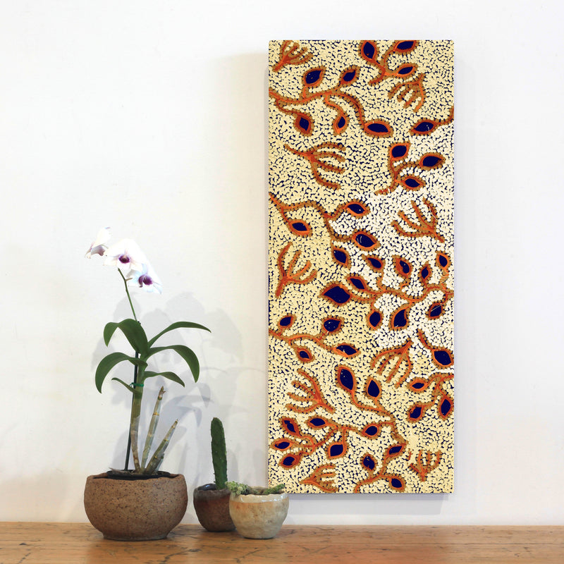 Aboriginal Artwork by Juliette Nampijinpa Brown, Ngapa Jukurrpa (Water Dreaming) - Mikanji, 76x30cm