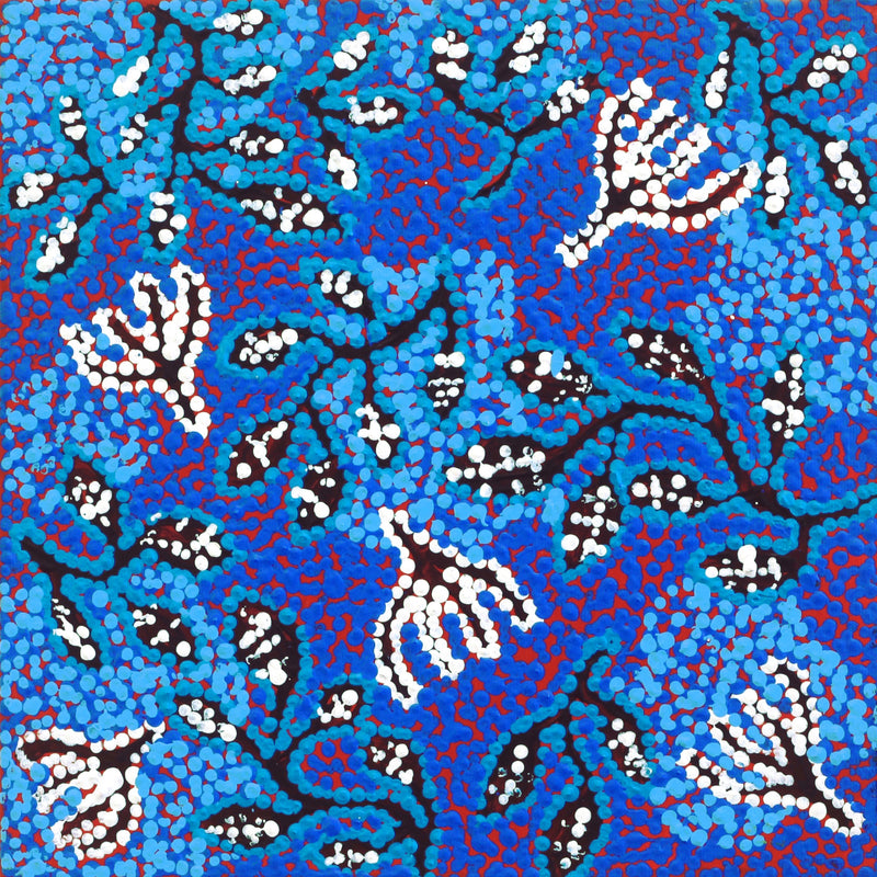 Aboriginal Artwork by Juliette Nampijinpa Brown, Ngapa Jukurrpa (Water Dreaming) - Mikanji, 30x30cm