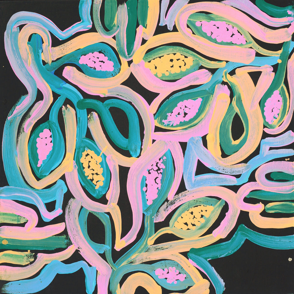 Aboriginal Artwork by Juliette Nampijinpa Brown, Ngapa Jukurrpa (Water Dreaming) - Mikanji, 30x30cm