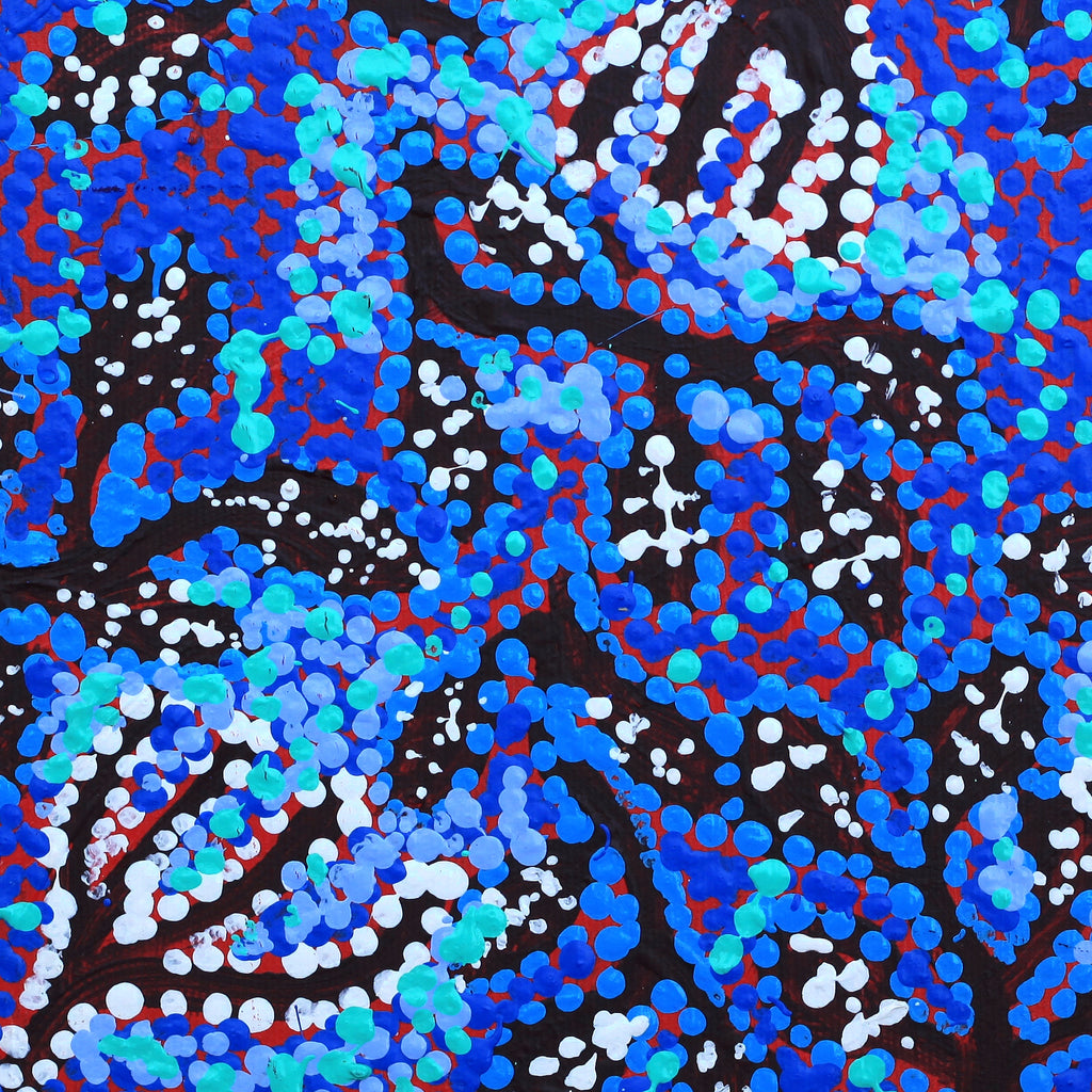 Aboriginal Artwork by Juliette Nampijinpa Brown, Ngapa Jukurrpa (Water Dreaming) - Mikanji, 30x30cm