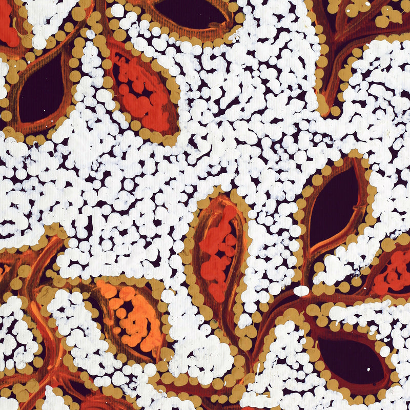 Aboriginal Artwork by Juliette Nampijinpa Brown, Ngapa Jukurrpa (Water Dreaming) - Mikanji, 30x30cm