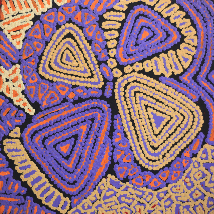 Aboriginal Artwork by Juliette Nampijinpa Brown, Ngapa Jukurrpa (Water Dreaming) - Mikanji, 30x30cm