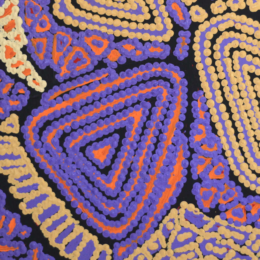 Aboriginal Artwork by Juliette Nampijinpa Brown, Ngapa Jukurrpa (Water Dreaming) - Mikanji, 30x30cm