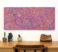 Aboriginal Artwork by Juliette Nampijinpa Brown, Ngapa Jukurrpa (Water Dreaming) - Mikanji, 107x46cm