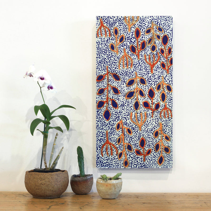 Aboriginal Artwork by Juliette Nampijinpa Brown, Ngapa Jukurrpa (Water Dreaming) - Mikanji, 61x30cm