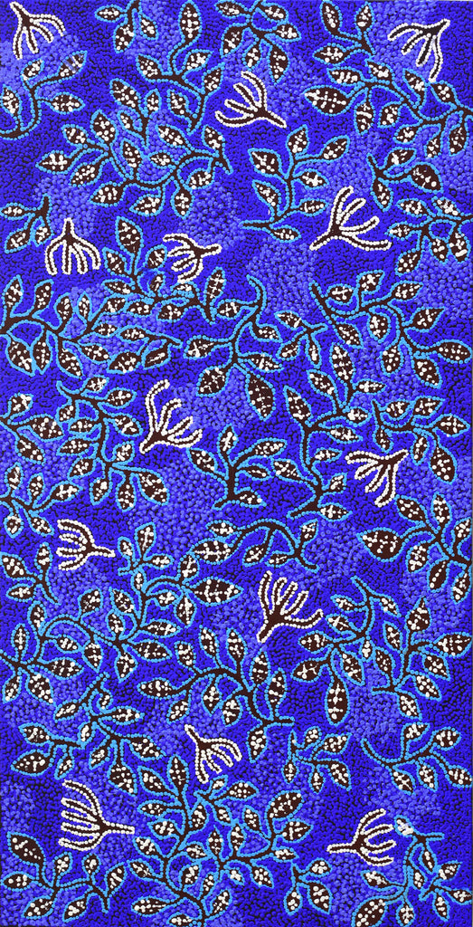 Aboriginal Artwork by Juliette Nampijinpa Brown, Ngapa Jukurrpa (Water Dreaming) - Mikanji, 122x61cm