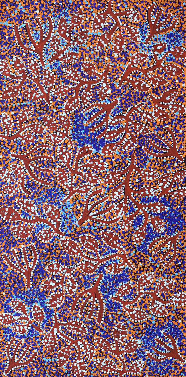 Aboriginal Art by Juliette Nampijinpa Brown, Ngapa Jukurrpa (Water Dreaming) - Mikanji, 91x46cm - ART ARK®