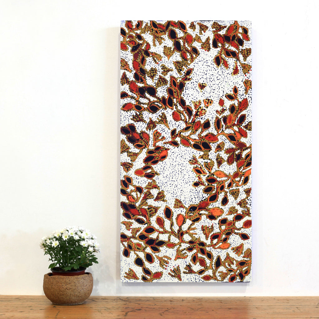 Aboriginal Artwork by Juliette Nampijinpa Brown, Ngapa Jukurrpa (Water Dreaming) - Mikanji, 91x46cm