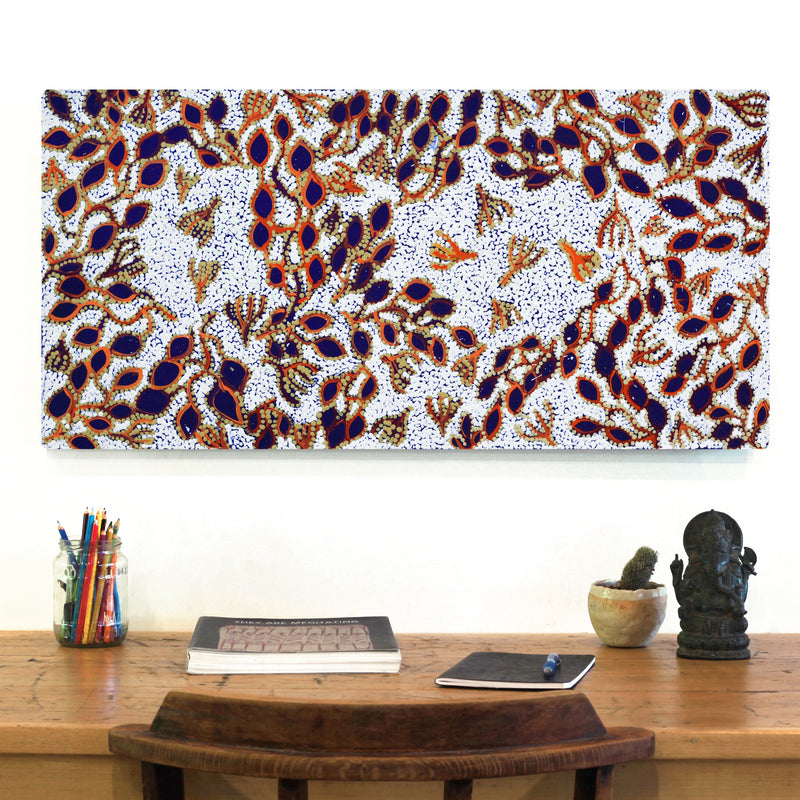 Aboriginal Artwork by Juliette Nampijinpa Brown, Ngapa Jukurrpa (Water Dreaming) - Mikanji, 91x46cm