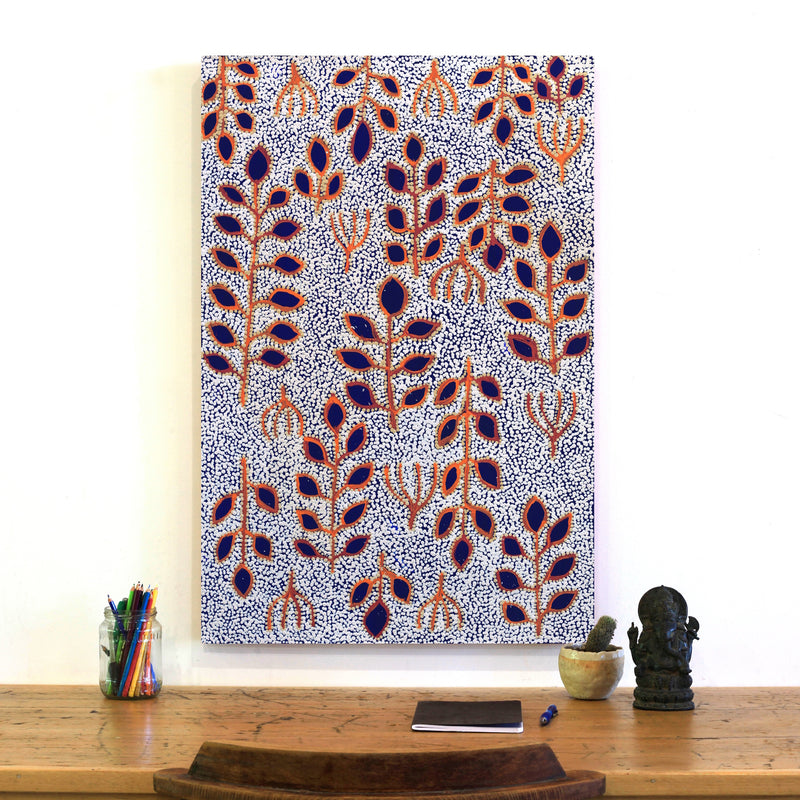 Aboriginal Artwork by Juliette Nampijinpa Brown, Ngapa Jukurrpa (Water Dreaming) - Mikanji, 91x61cm