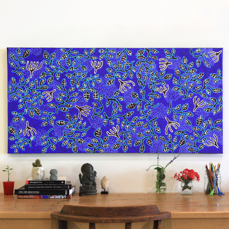 Aboriginal Artwork by Juliette Nampijinpa Brown, Ngapa Jukurrpa (Water Dreaming) - Mikanji, 122x61cm