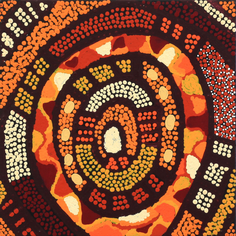 Aboriginal Artwork by Juliette Nakamarra Morris, Wanakiji Jukurrpa (Bush Tomato Dreaming), 30x30cm