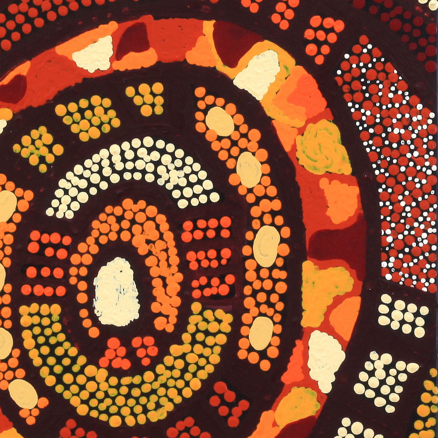 Aboriginal Artwork by Juliette Nakamarra Morris, Wanakiji Jukurrpa (Bush Tomato Dreaming), 30x30cm