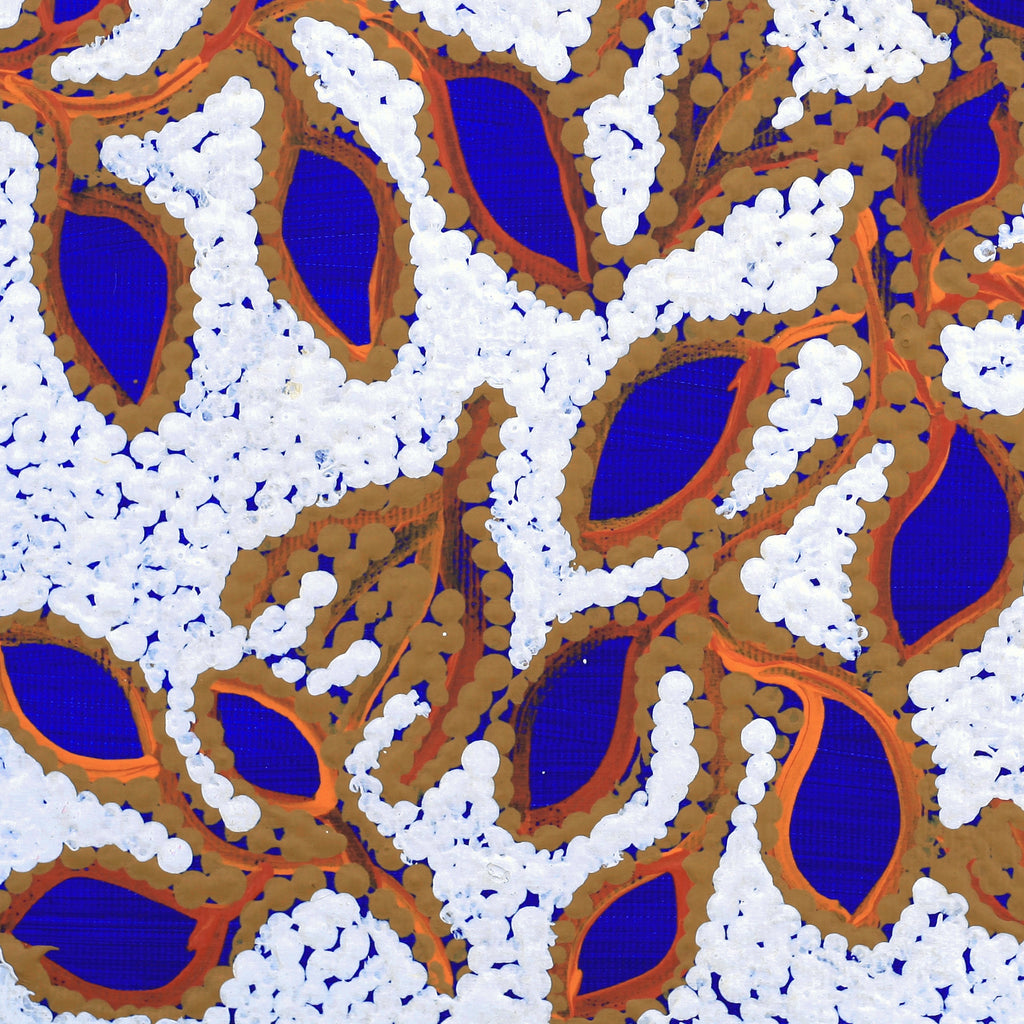 Aboriginal Artwork by Juliette Nampijinpa Brown, Ngapa Jukurrpa (Water Dreaming) - Mikanji, 30x30cm