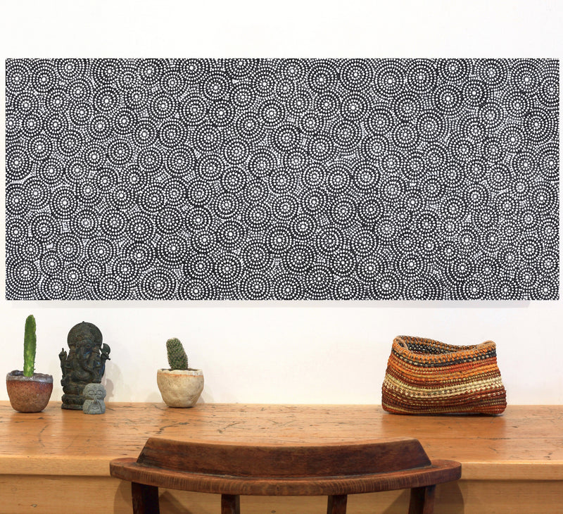 Aboriginal Artwork by Justine Nakamarra Nelson, Yarla Jukurrpa (Bush Potato Dreaming) - Cockatoo Creek, 107x46cm