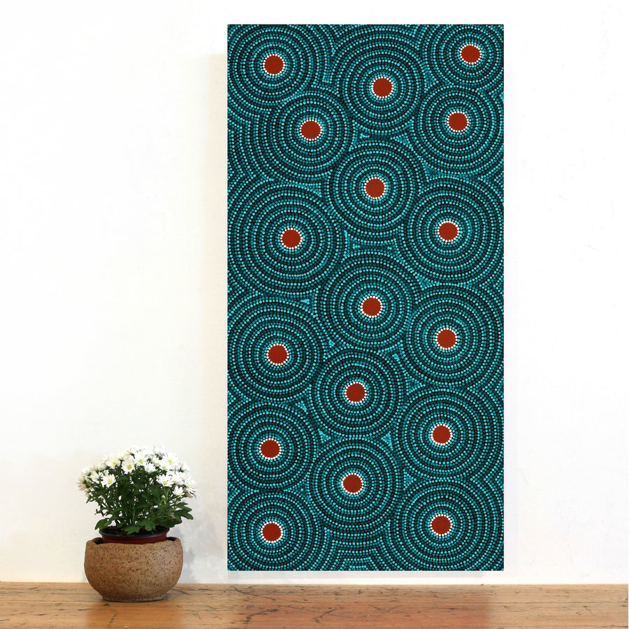 Aboriginal Artwork by Justine Nakamarra Nelson, Yarla Jukurrpa (Bush Potato Dreaming) - Cockatoo Creek, 91x46cm