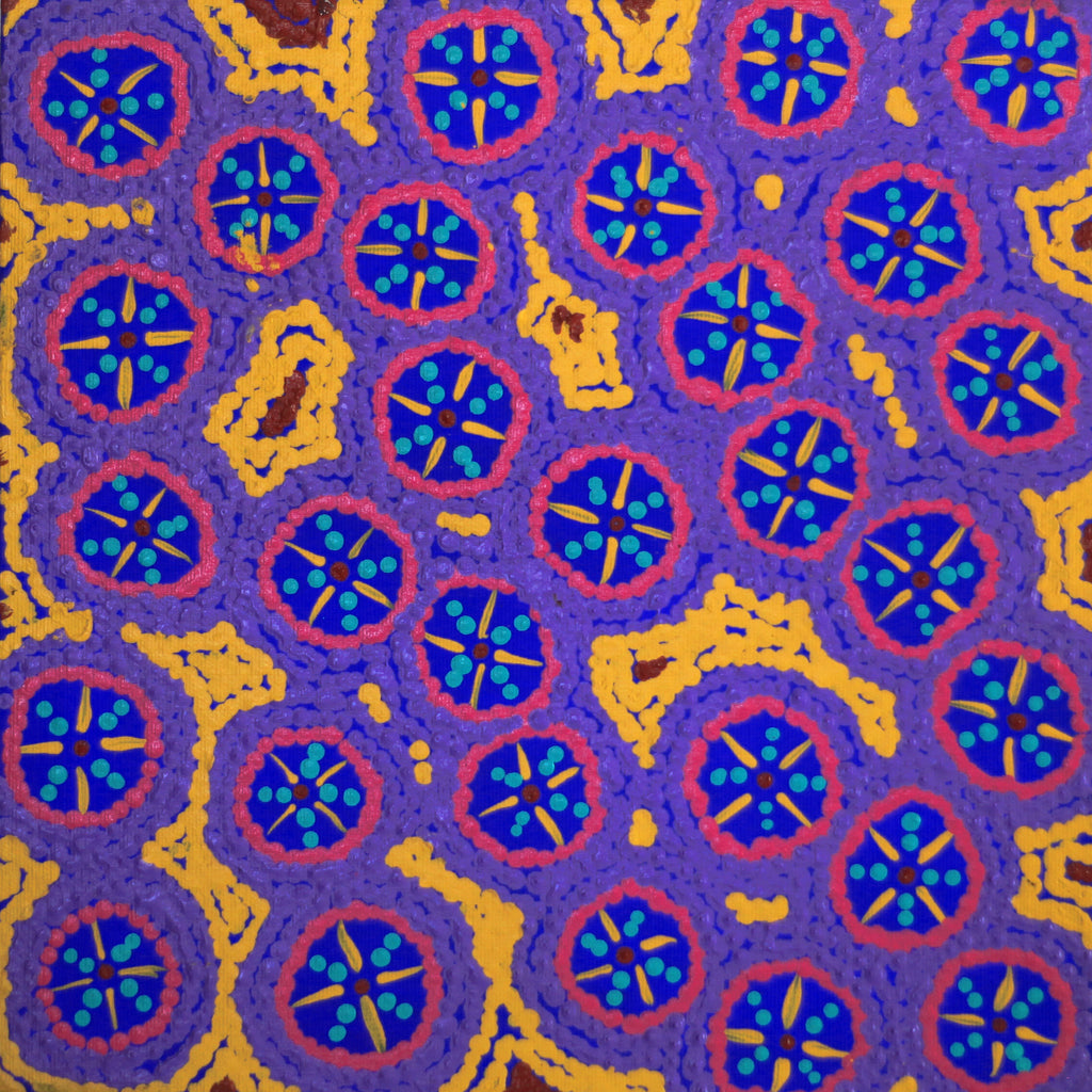 Aboriginal Artwork by Kaylisha Napaljarri Ross, Ngatijirri Jukurrpa (Budgerigar Dreaming), 30x30cm