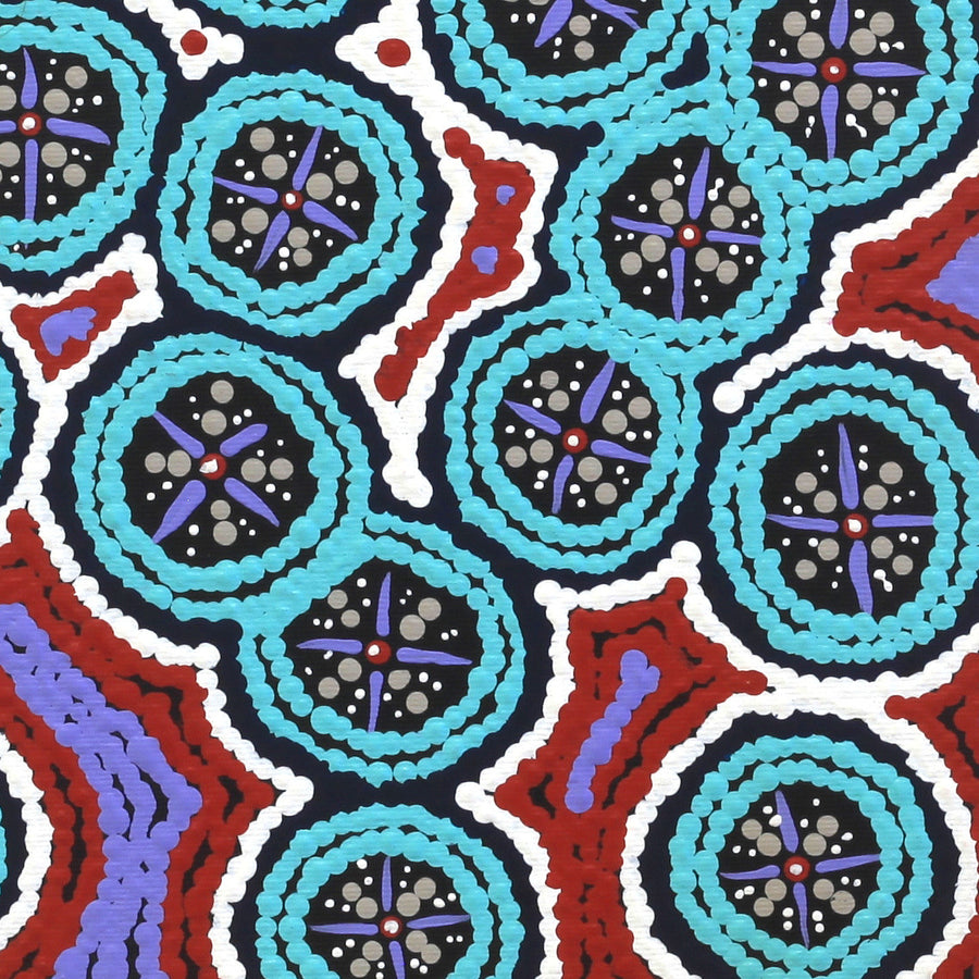 Aboriginal Artwork by Kaylisha Napaljarri Ross, Ngatijirri Jukurrpa (Budgerigar Dreaming), 30x30cm