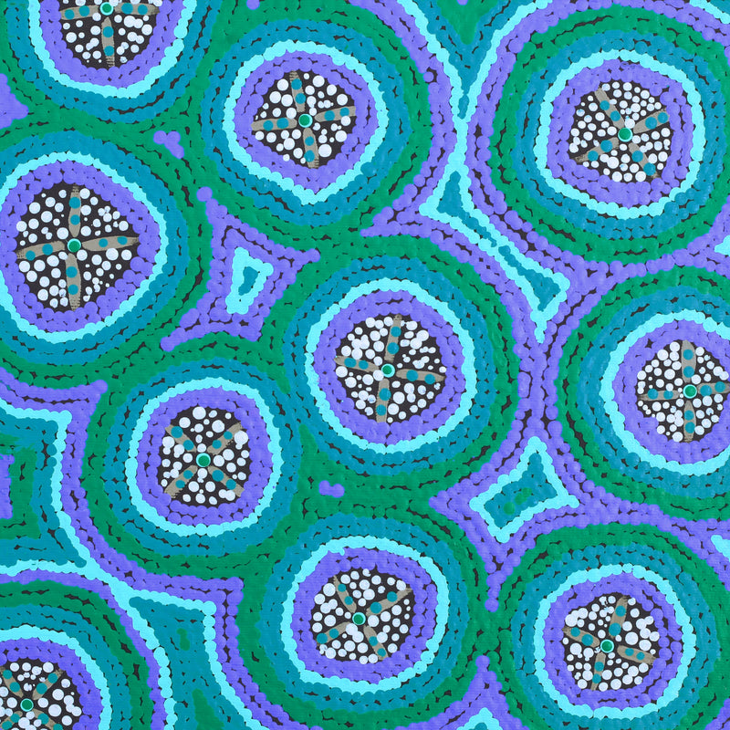 Aboriginal Artwork by Kaylisha Napaljarri Ross, Ngatijirri Jukurrpa (Budgerigar Dreaming), 30x30cm