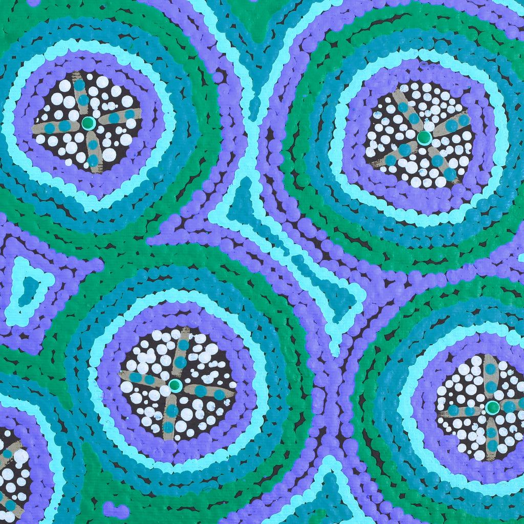 Aboriginal Artwork by Kaylisha Napaljarri Ross, Ngatijirri Jukurrpa (Budgerigar Dreaming), 30x30cm