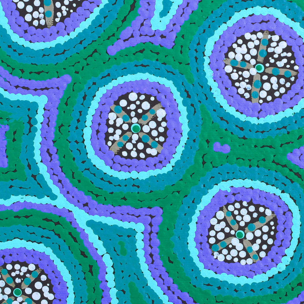 Aboriginal Artwork by Kaylisha Napaljarri Ross, Ngatijirri Jukurrpa (Budgerigar Dreaming), 30x30cm