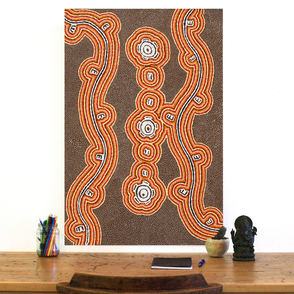 Aboriginal Artwork by Kara Napangardi Ross, Pamapardu Jukurrpa (Flying Ant Dreaming) - Warntungurru, 91x61cm - ART ARK®