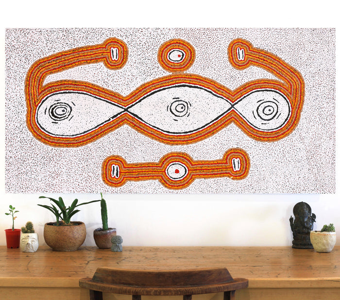 Aboriginal Art by Kara Napangardi Ross, Pamapardu Jukurrpa (Flying Ant Dreaming) - Warntungurru, 122x61cm - ART ARK®