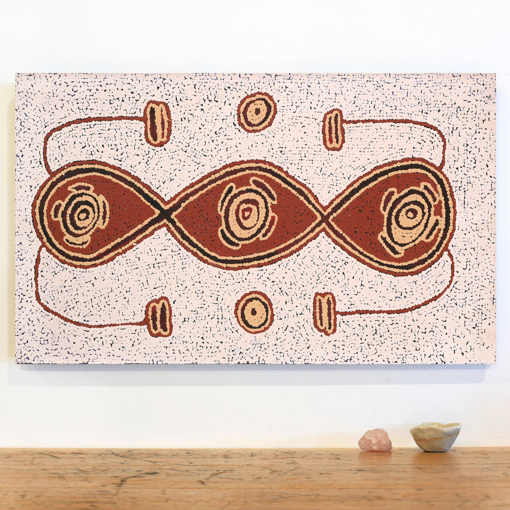 Aboriginal Art by Kara Napangardi Ross, Pamapardu Jukurrpa (Flying Ant Dreaming) - Warntungurru, 76x46cm - ART ARK®