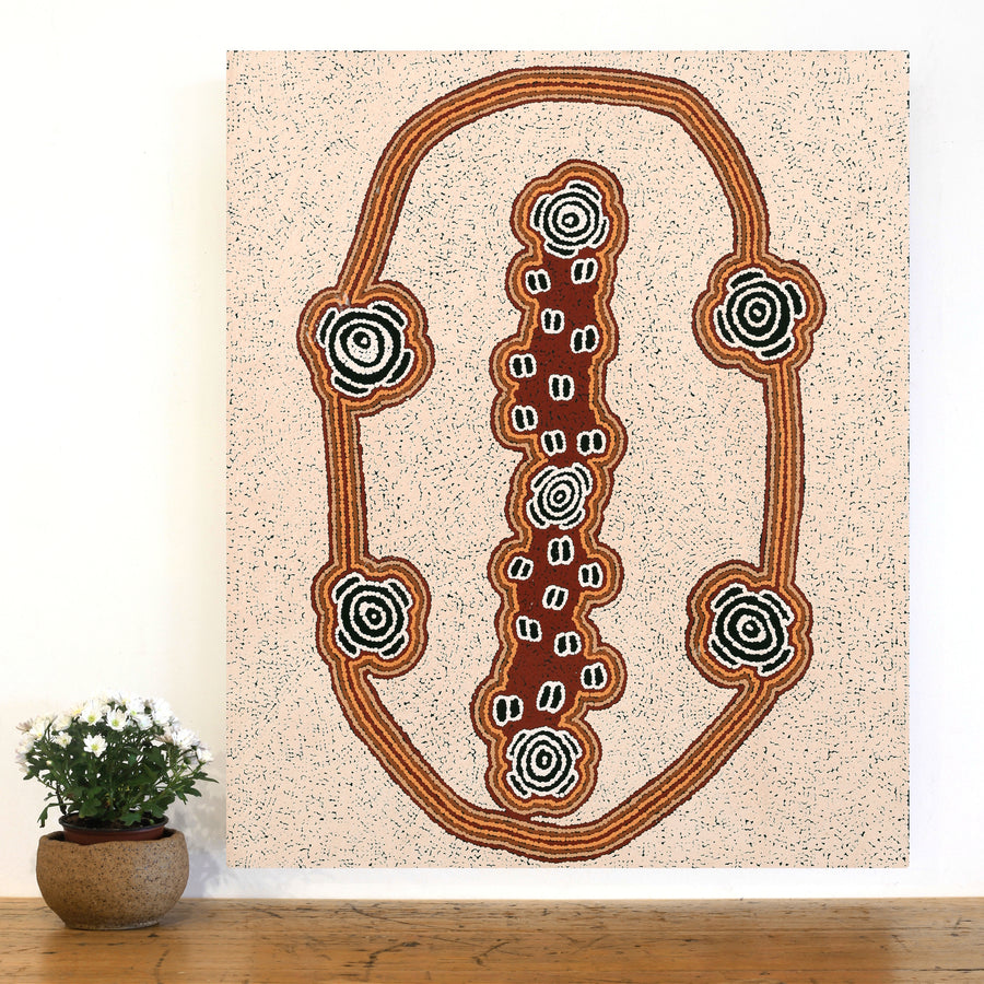 Aboriginal Artwork by Kara Napangardi Ross, Pamapardu Jukurrpa (Flying Ant Dreaming) - Warntungurru, 91x76cm