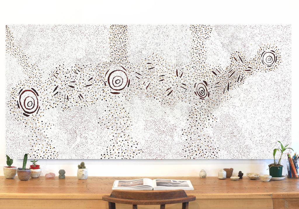 Aboriginal Artwork by Kara Napangardi Ross, Pamapardu Jukurrpa (Flying Ant Dreaming) - Warntungurru, 203x91cm