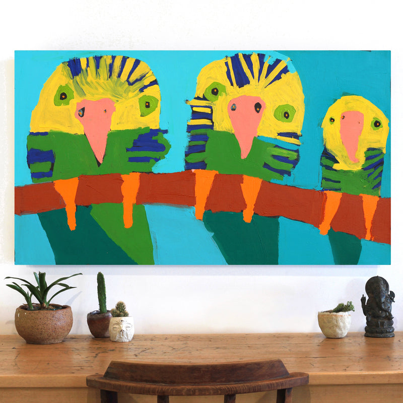 Aboriginal Artwork by Karen Napaljarri Barnes, Ngatijirri Jukurrpa (Budgerigar Dreaming), 107x61cm