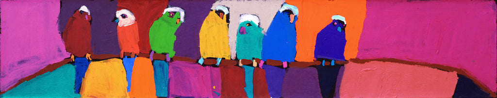Aboriginal Artwork by Karen Napaljarri Barnes, Birds, 152x30cm