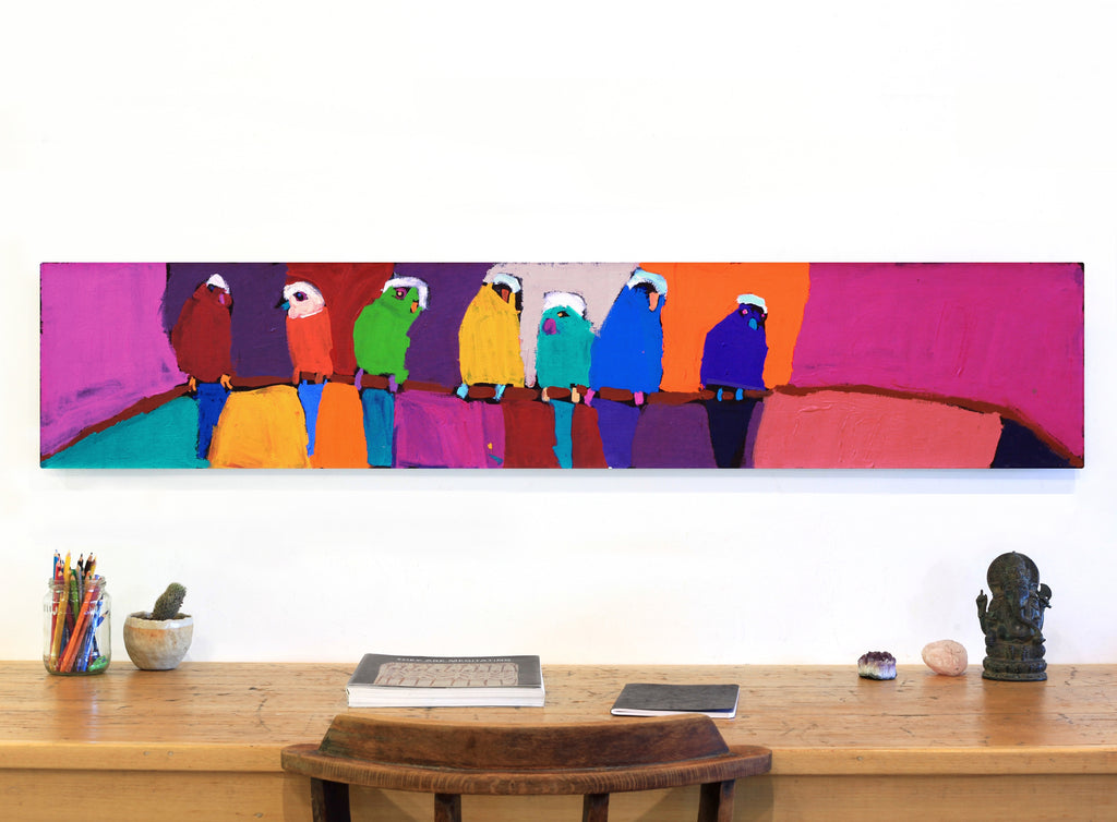 Aboriginal Artwork by Karen Napaljarri Barnes, Birds, 152x30cm