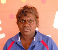 Aboriginal Artwork by Karen Napaljarri Barnes, Jurlpu kuja kalu nyinami Yurntumu-wana, 107x46cm