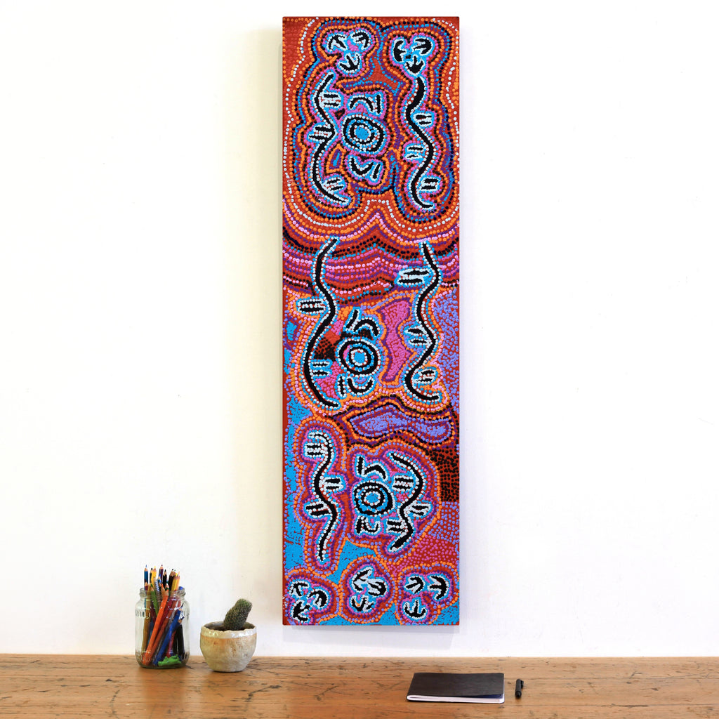 Aboriginal Artwork by Karen Napaljarri Barnes, Yankirri Jukurrpa (Emu Dreaming) - Ngarlikurlangu, 107x30cm - ART ARK®