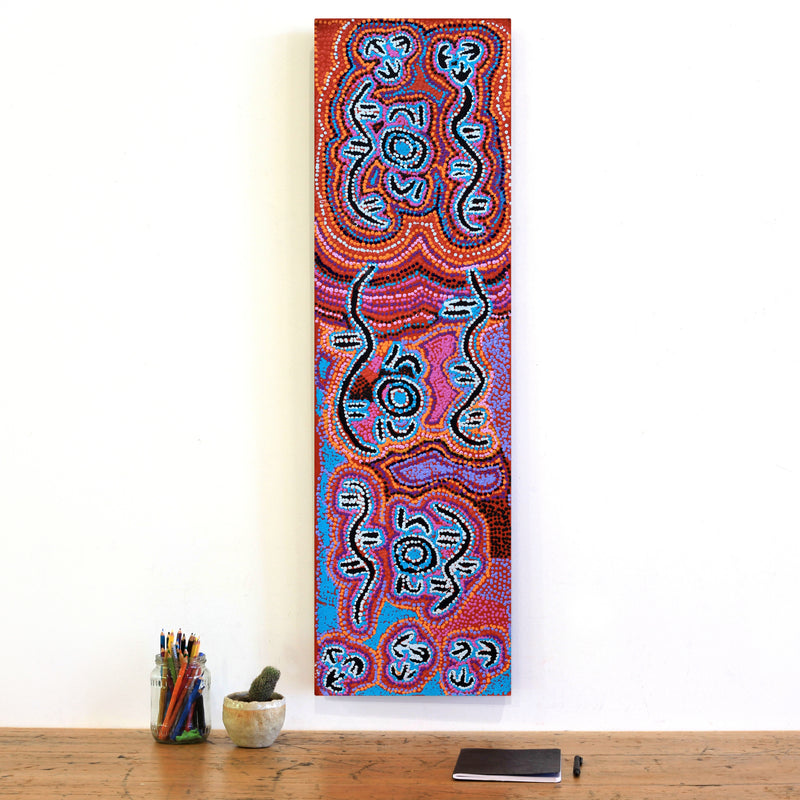 Aboriginal Artwork by Karen Napaljarri Barnes, Yankirri Jukurrpa (Emu Dreaming) - Ngarlikurlangu, 107x30cm