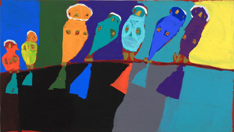 Aboriginal Artwork by Karen Napaljarri Barnes, Jurlpu kuja kalu nyinami Yurntumu-wana, 107x61cm