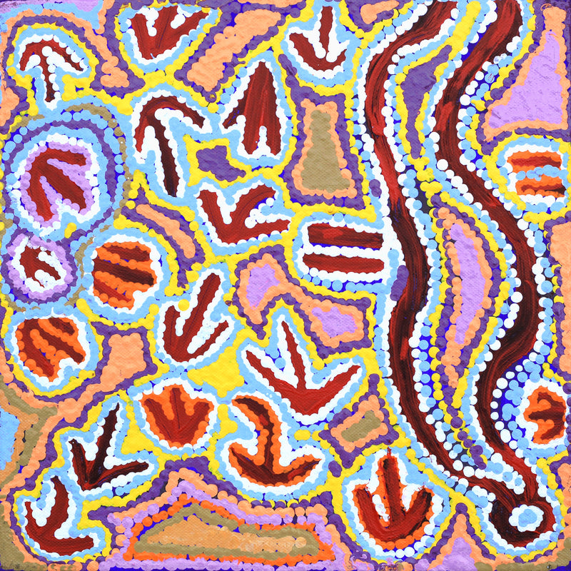 Aboriginal Artwork by Karen Napaljarri Barnes, Yankirri Jukurrpa (Emu Dreaming) - Ngarlikurlangu, 30.5x30.5cm