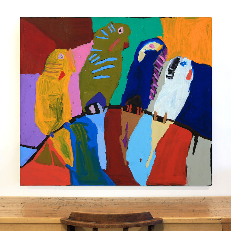 Aboriginal Artwork by Karen Napaljarri Barnes, Budgies, 122x107cm
