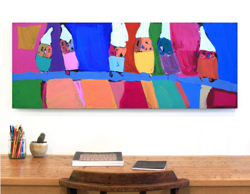 Aboriginal Artwork by Karen Napaljarri Barnes, Ngatijirri Jukurrpa (Budgerigar Dreaming), 122x46cm