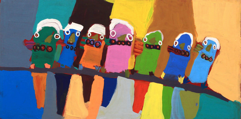 Aboriginal Artwork by Karen Napaljarri Barnes, Ngatijirri Jukurrpa (Budgerigar Dreaming), 122x61cm