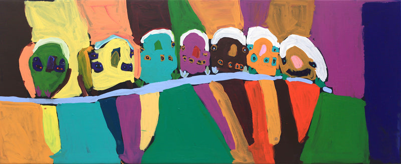 Aboriginal Artwork by Karen Napaljarri Barnes, Ngatijirri Jukurrpa (Budgerigar Dreaming), 152x61cm