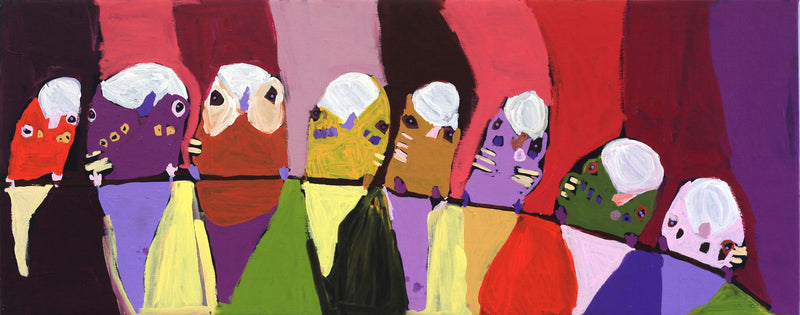 Aboriginal Artwork by Karen Napaljarri Barnes, Jurlpu kuja kalu nyinami Yurntumu-wana, 152x61cm