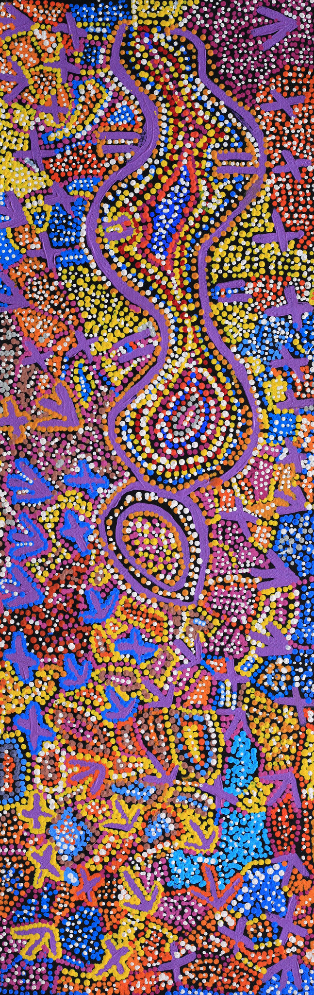 Aboriginal Artwork by Karen Napaljarri Barnes, Yankirri Jukurrpa (Emu Dreaming) - Ngarlikurlangu, 91x30cm
